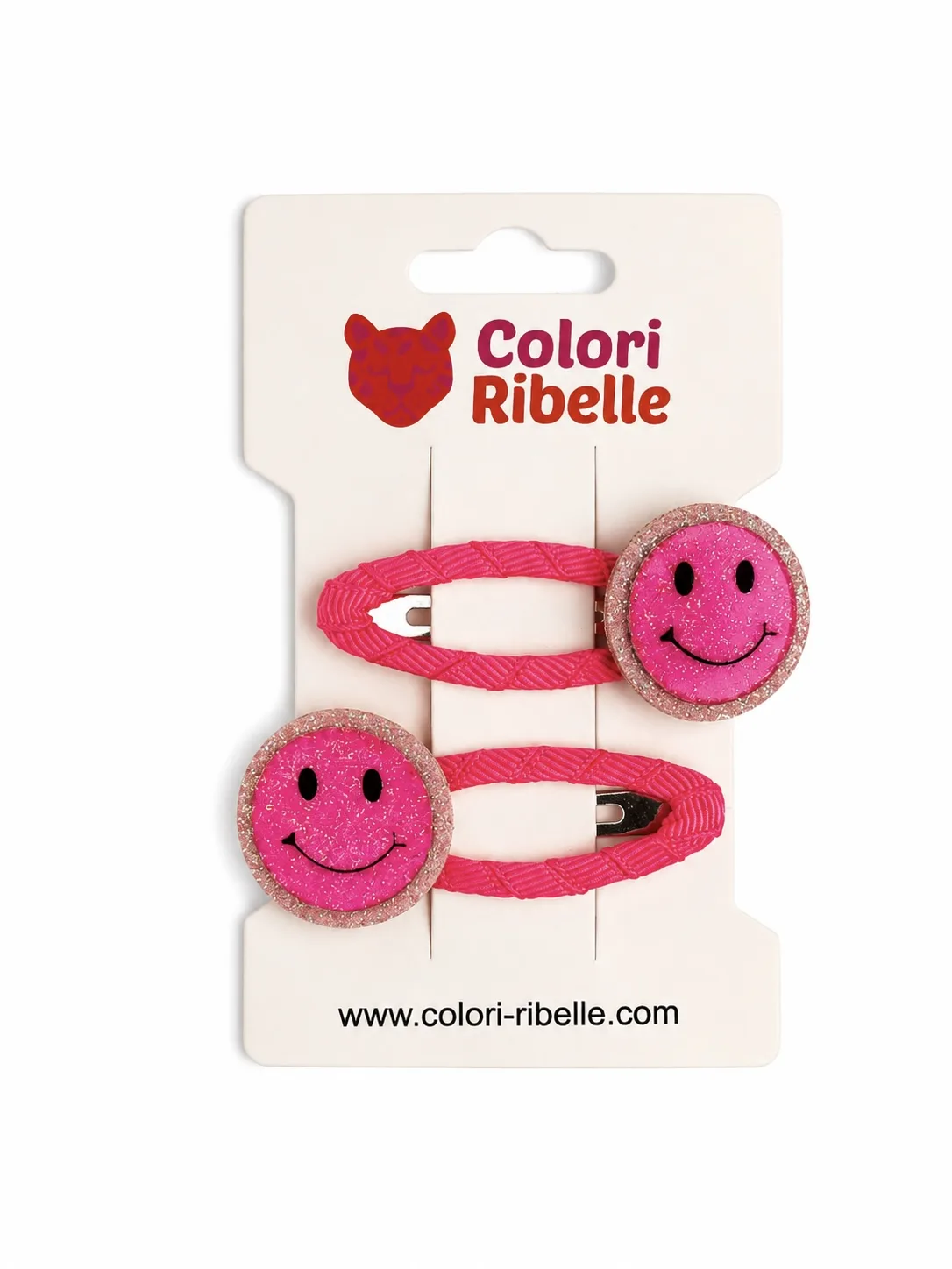 Haarspeldjes smiley glitter neon roze — Haaraccessoires — Colori Ribelle