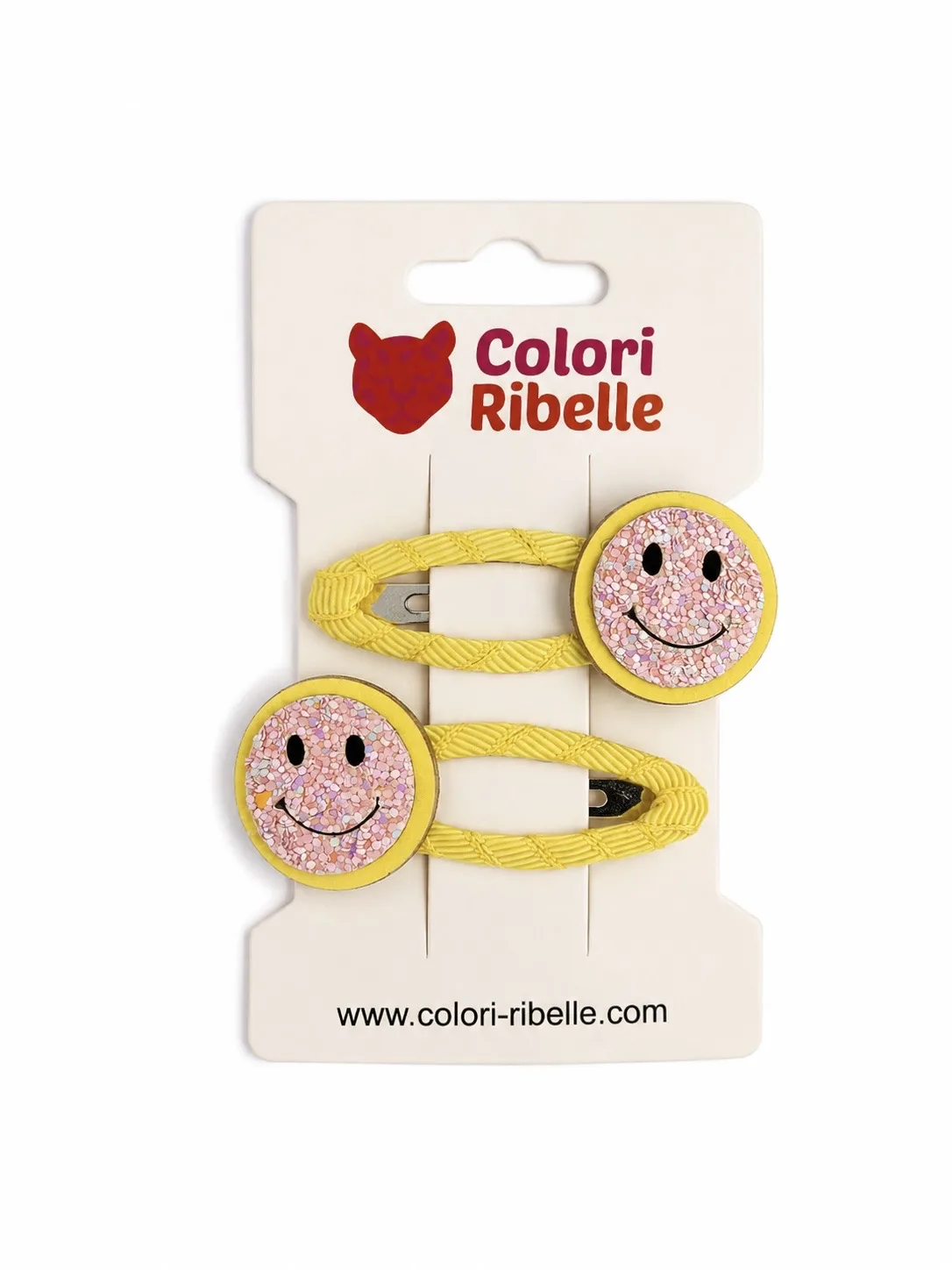 Haarspeldjes smiley glitter neon geel — Haaraccessoires — Colori Ribelle
