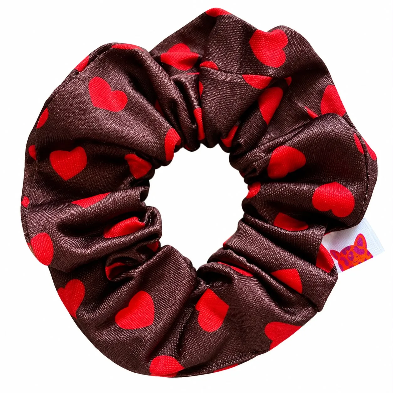 Scrunchie brown with red hearts — Scrunchies — Colori Ribelle